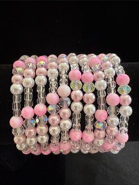 Pink Pearl & Crystal Beaded Bracelet